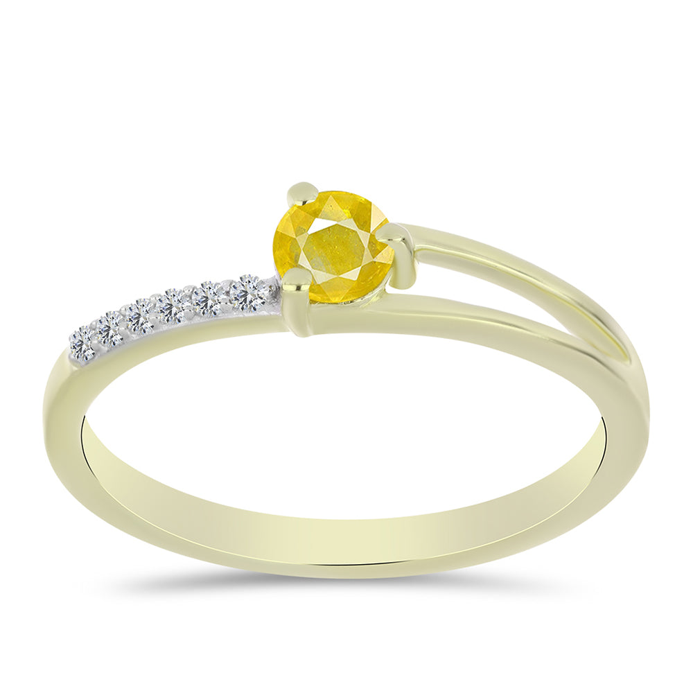 Anillo de Plata Bañada en Oro con Zafiro Amarillo Rosebery y Topacio Blanco