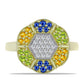 Anillo de Plata Bañada en Oro con Zafiro Arco Iris Rosebery y Topacio Blanco