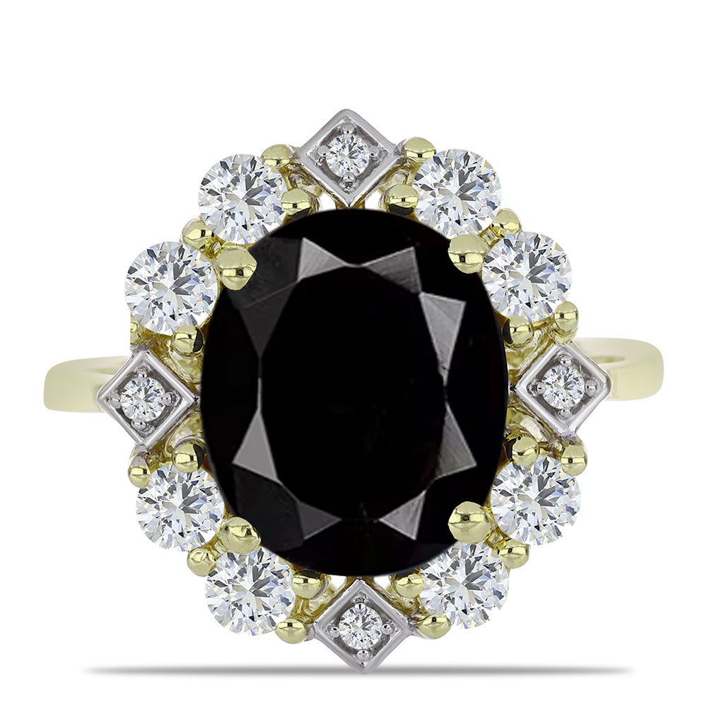 Anillo de Plata Bañada en Oro con Ónix negro de Suwar y Topacio Blanco
