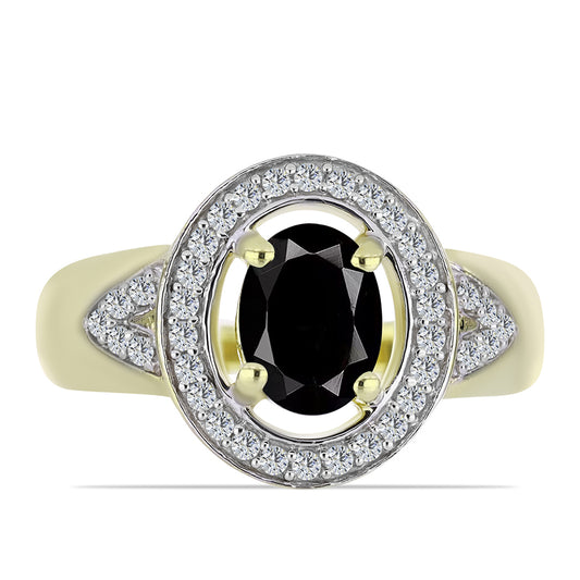 Anillo de Plata Bañada en Oro con Ónix negro de Suwar y Topacio Blanco