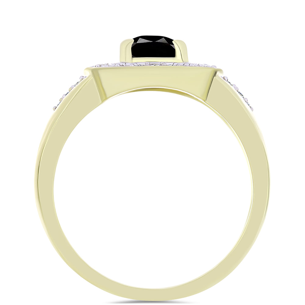Anillo de Plata Bañada en Oro con Ónix negro de Suwar y Topacio Blanco 2 