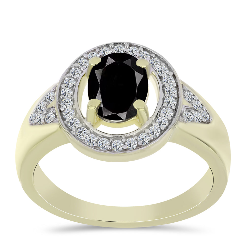 Anillo de Plata Bañada en Oro con Ónix negro de Suwar y Topacio Blanco 3 