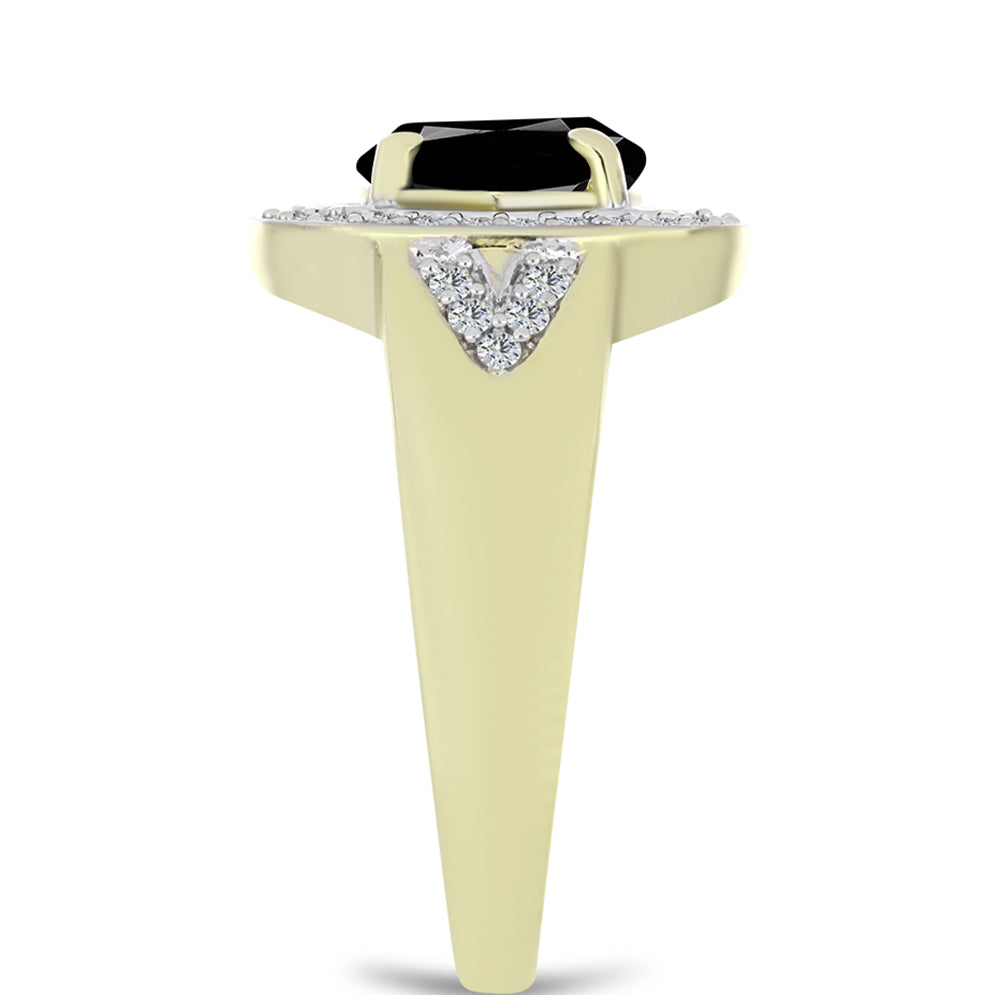 Anillo de Plata Bañada en Oro con Ónix negro de Suwar y Topacio Blanco 4 