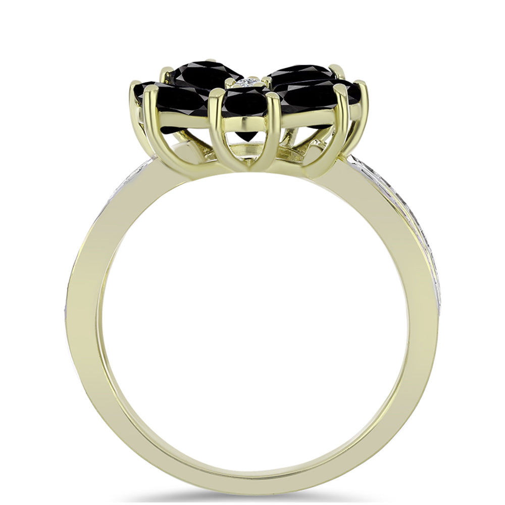 Anillo de Plata Bañada en Oro con Ónix negro de Suwar y Topacio Blanco