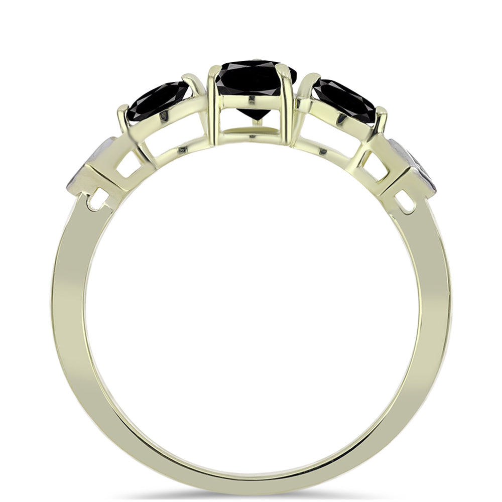 Anillo de Plata Bañada en Oro con Ónix negro de Suwar y Topacio Blanco 3 