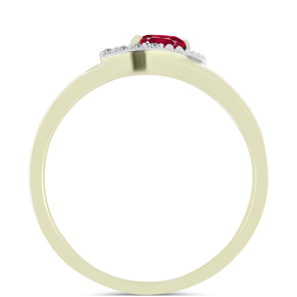 Anillo de Plata Bañada en Oro con Rubí de Madagascar y Topacio Blanco 3 