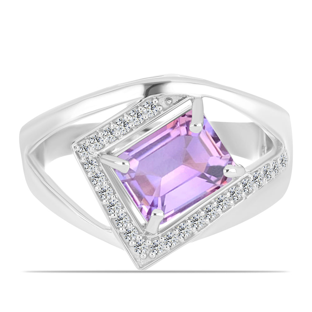 Anillo de Plata con Amatista Rosa de Francia y Topacio Blanco 1 