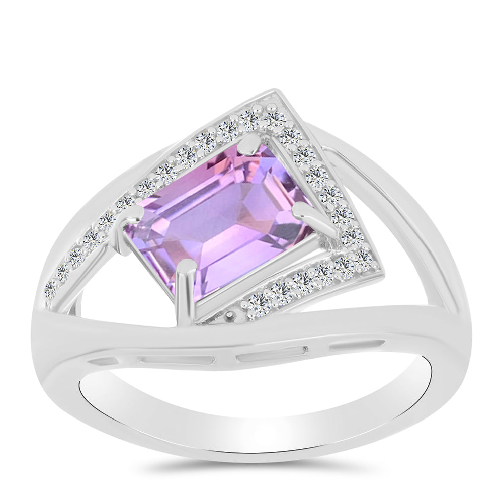 Anillo de Plata con Amatista Rosa de Francia y Topacio Blanco