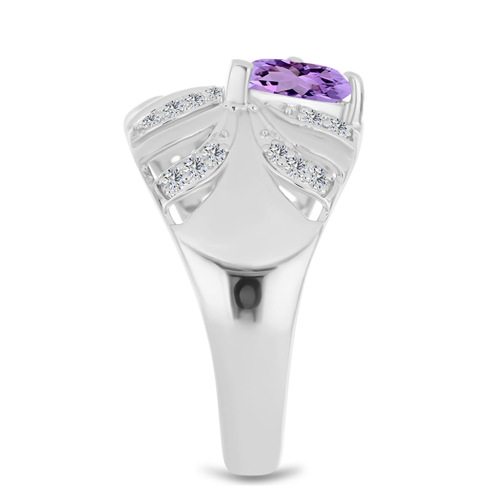 Anillo de Plata con Amatista Rosa de Francia y Topacio Blanco