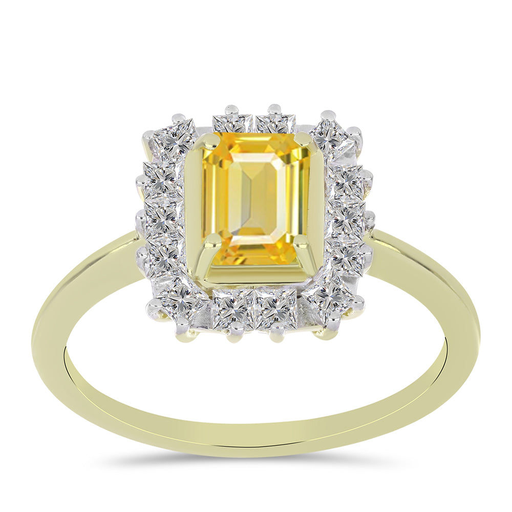 Anillo de Plata Bañada en Oro con Zafiro Amarillo Rosebery y Topacio Blanco