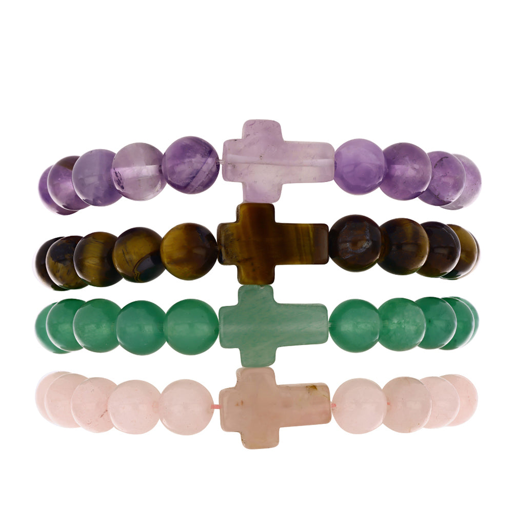 Cruz Conjunto Pepita con Amatista de Marruecos y Ojo de Tigre ( Pulsera ) 1 