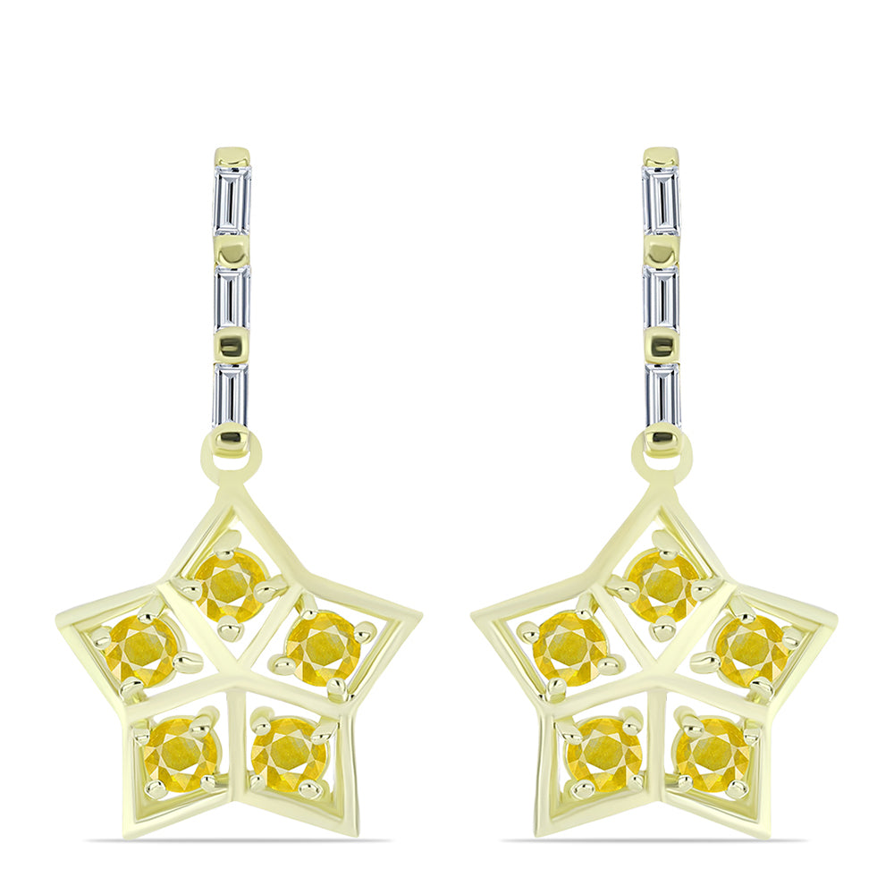 Pendientes de Plata Bañada en Oro con Zafiro Amarillo Rosebery y Zircón Blanco