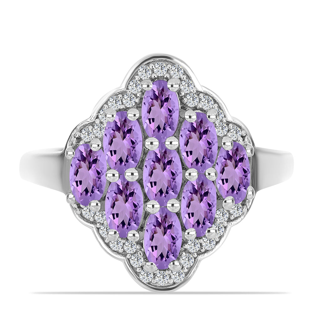 Anillo de Plata con Amatista Rosa de Francia y Topacio Blanco 1 