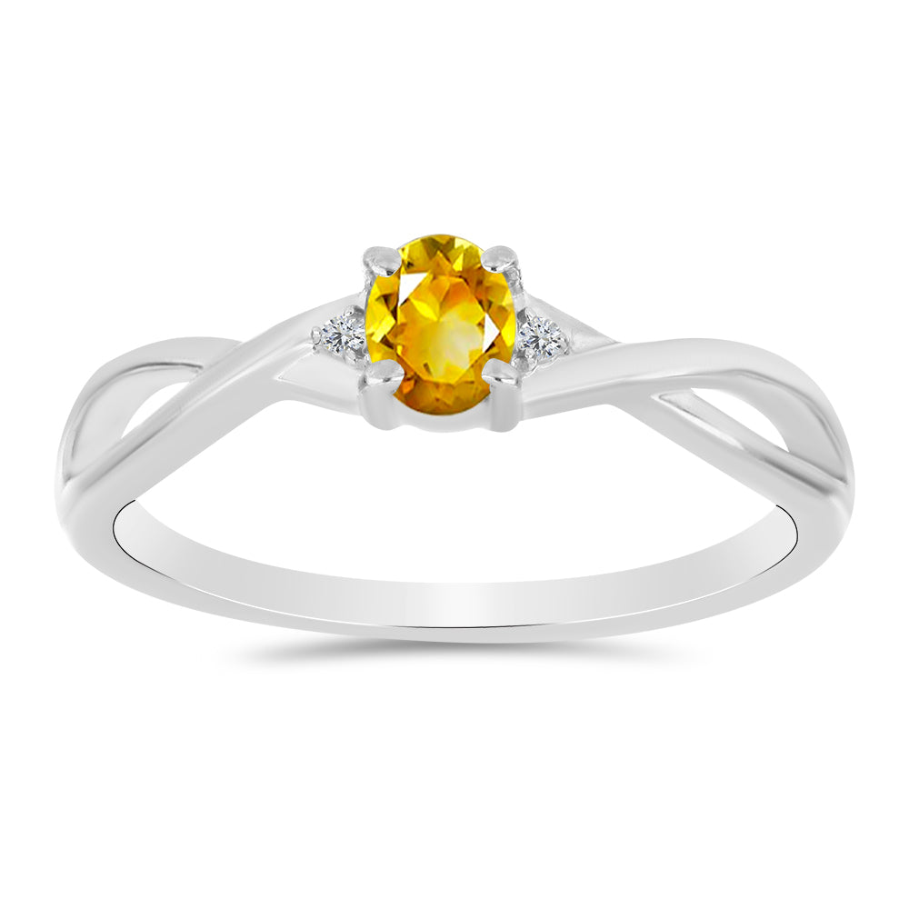 Anillo de Plata con Citrino de los Montes Urales y Topacio Blanco