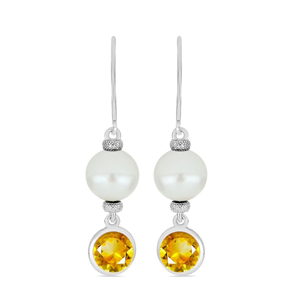Pendientes de Plata con Citrino de los Montes Urales y Perla de Agua Dulce