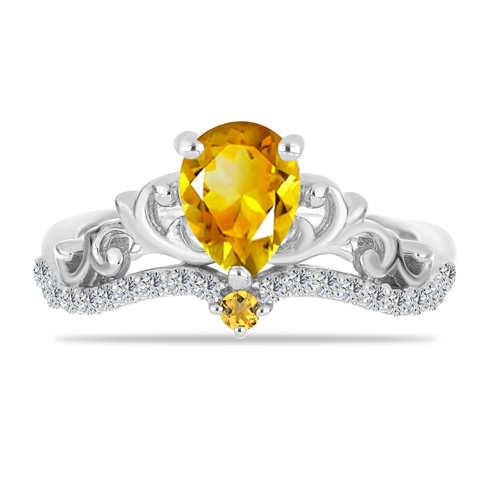 Anillo de Plata con Citrino de los Montes Urales y Topacio Blanco 1 