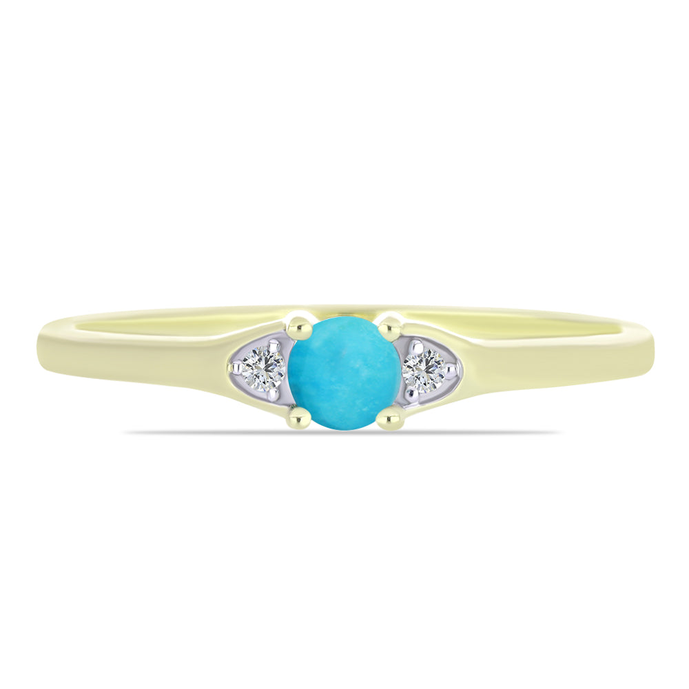 Anillo de Plata Bañada en Oro con Turquesa Bella Durmiente y Topacio Blanco 2 