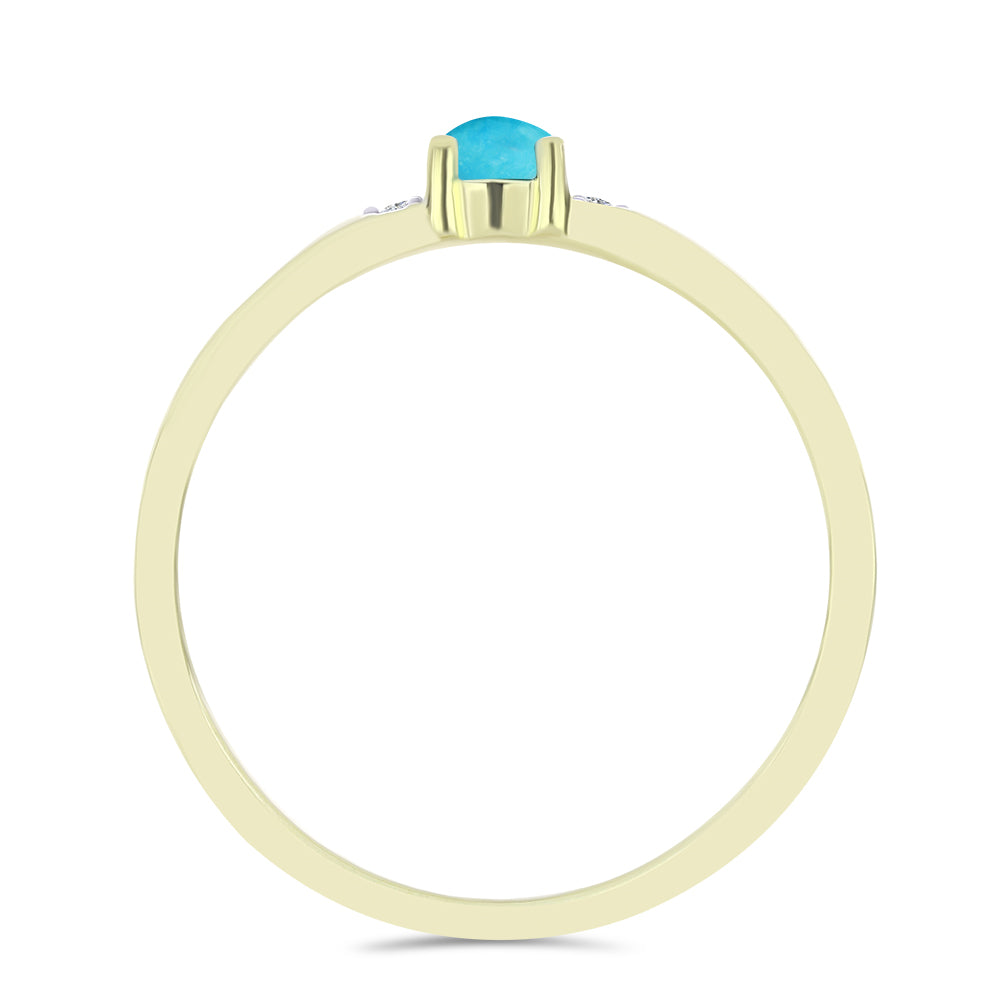 Anillo de Plata Bañada en Oro con Turquesa Bella Durmiente y Topacio Blanco 3 