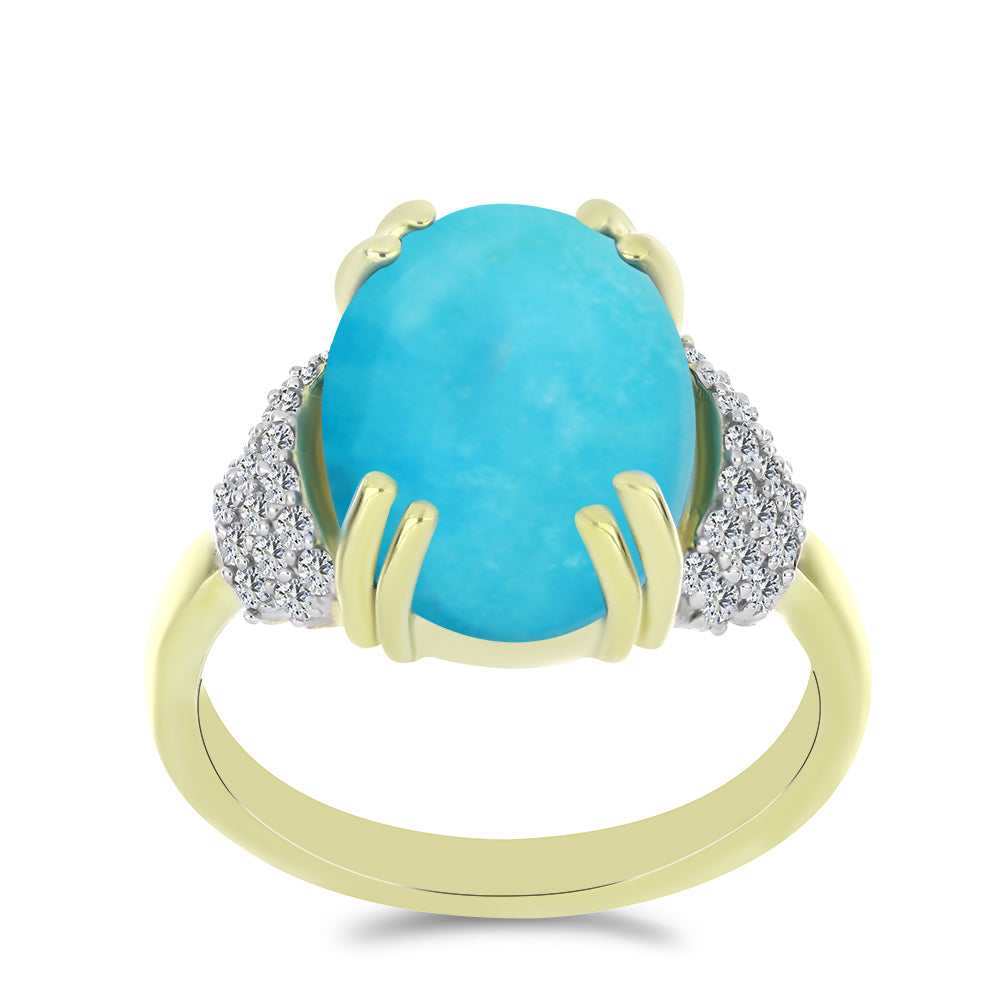 Anillo de Plata Bañada en Oro con Turquesa Bella Durmiente y Topacio Blanco
