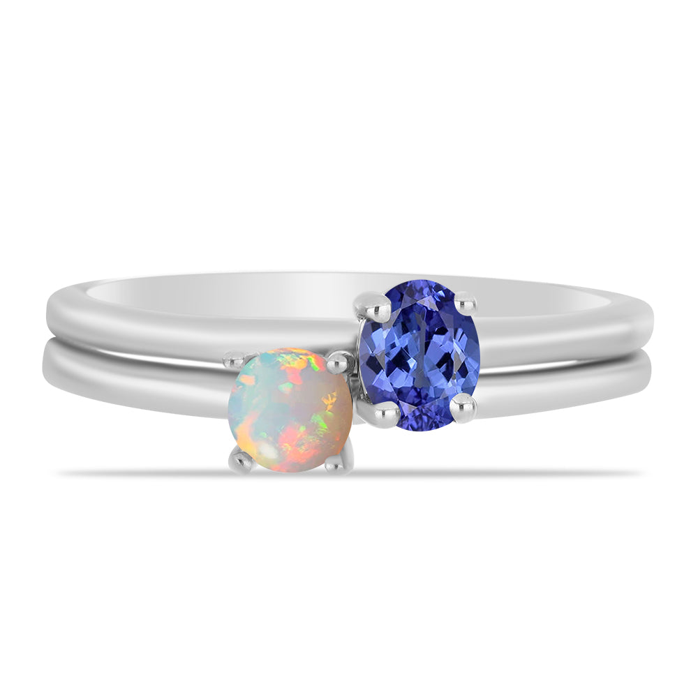 Conjunto de Plata con Tanzanita y Ópalo Etíope de Lega Dembi ( Anillo ) 1 