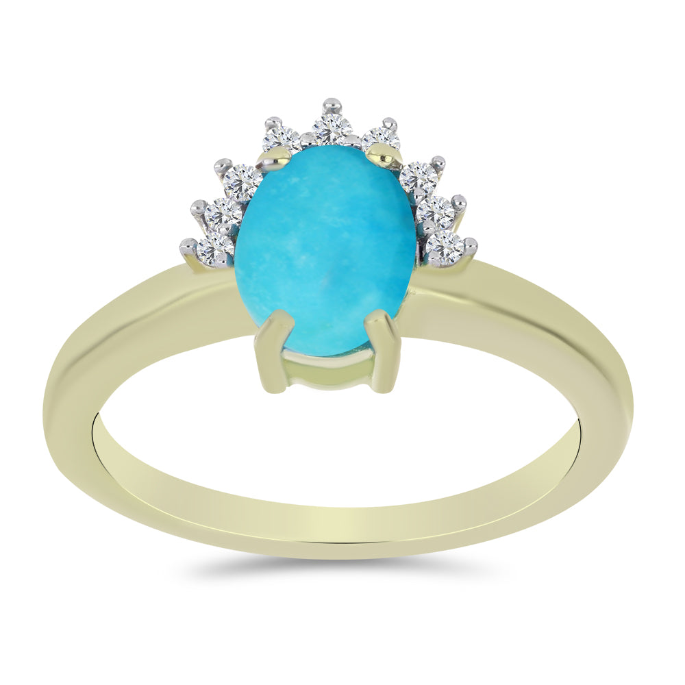 Anillo de Plata Bañada en Oro con Turquesa Bella Durmiente y Topacio Blanco 3 