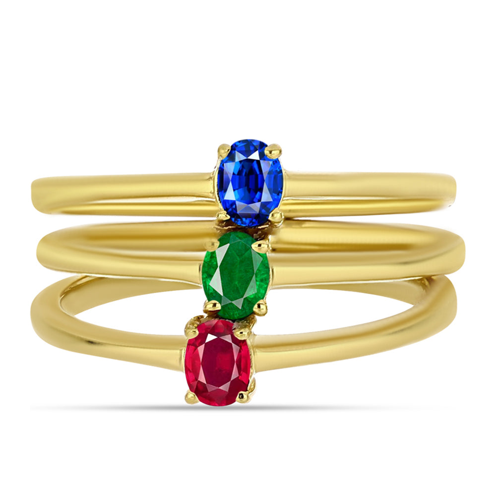 Conjunto de Plata Bañada en Oro con Rubí artificial y Esmeralda artificial ( Anillo ) 1 
