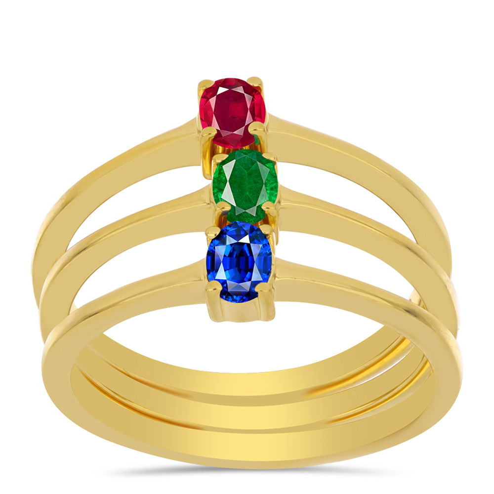 Conjunto de Plata Bañada en Oro con Rubí artificial y Esmeralda artificial ( Anillo ) 3 