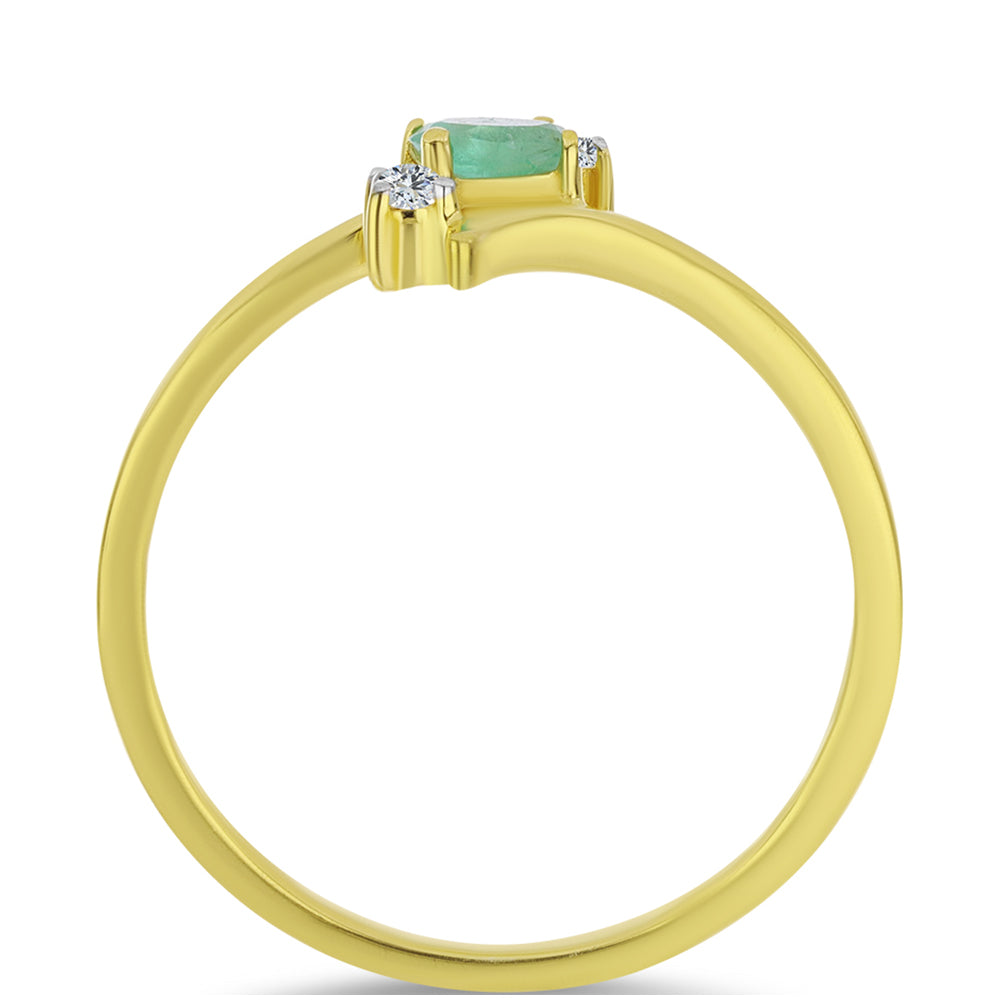 Anillo de Plata Bañada en Oro con Esmeralda de Brasil y Topacio Blanco 3 