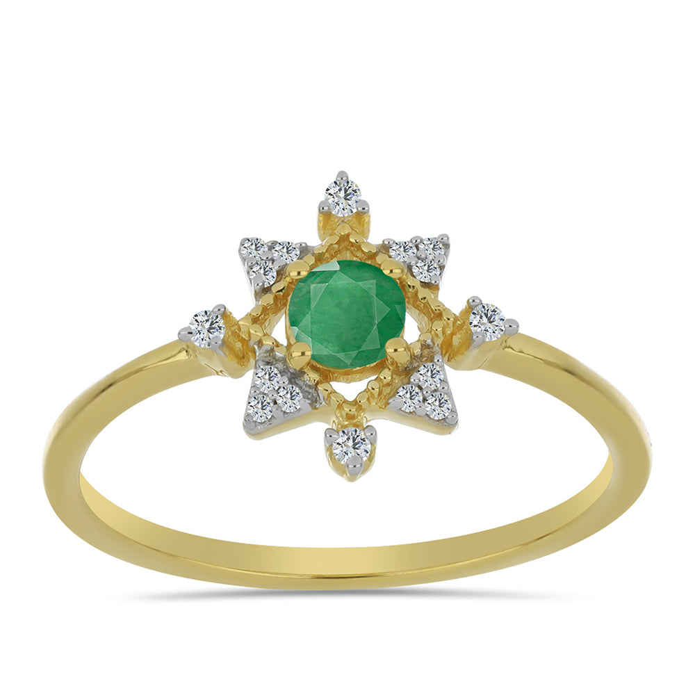 Anillo de Plata Bañada en Oro con Esmeralda de Brasil y Zircón Blanco 3 