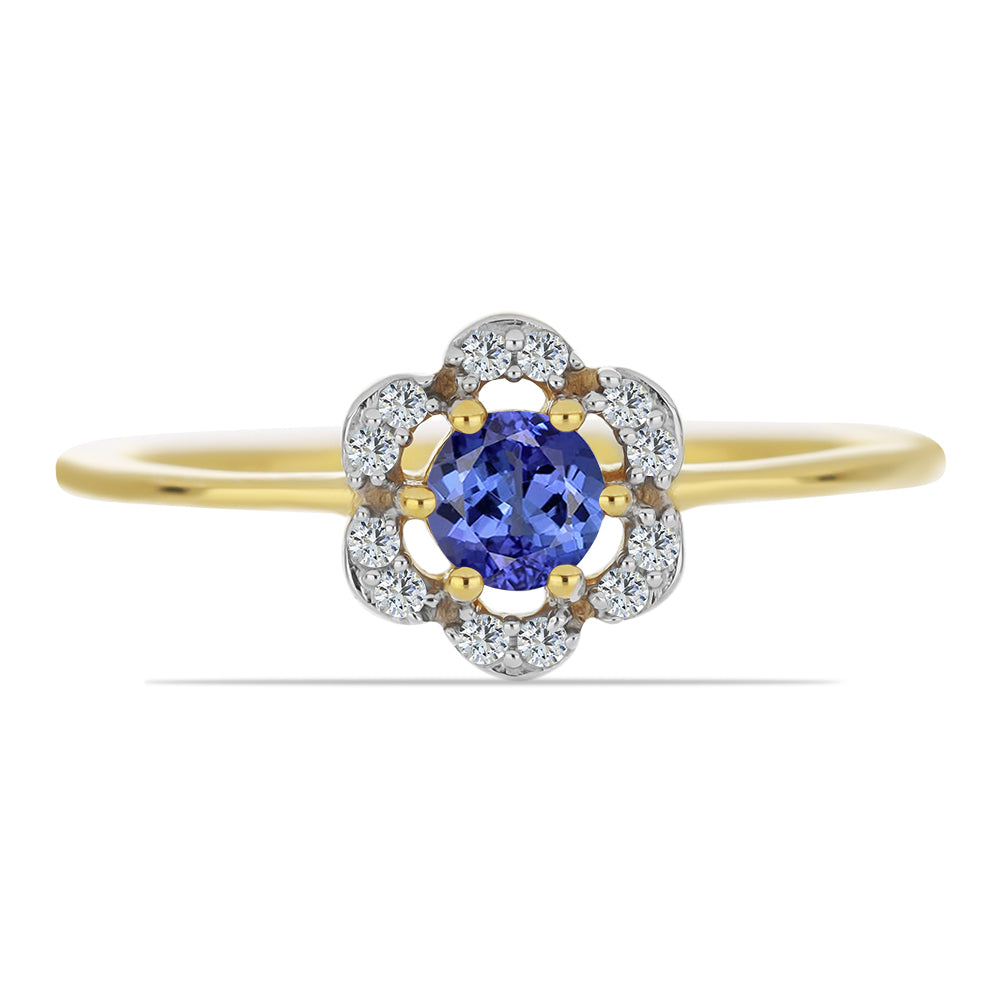 Anillo de Plata Bañada en Oro con Tanzanita y Zircón Blanco 1 