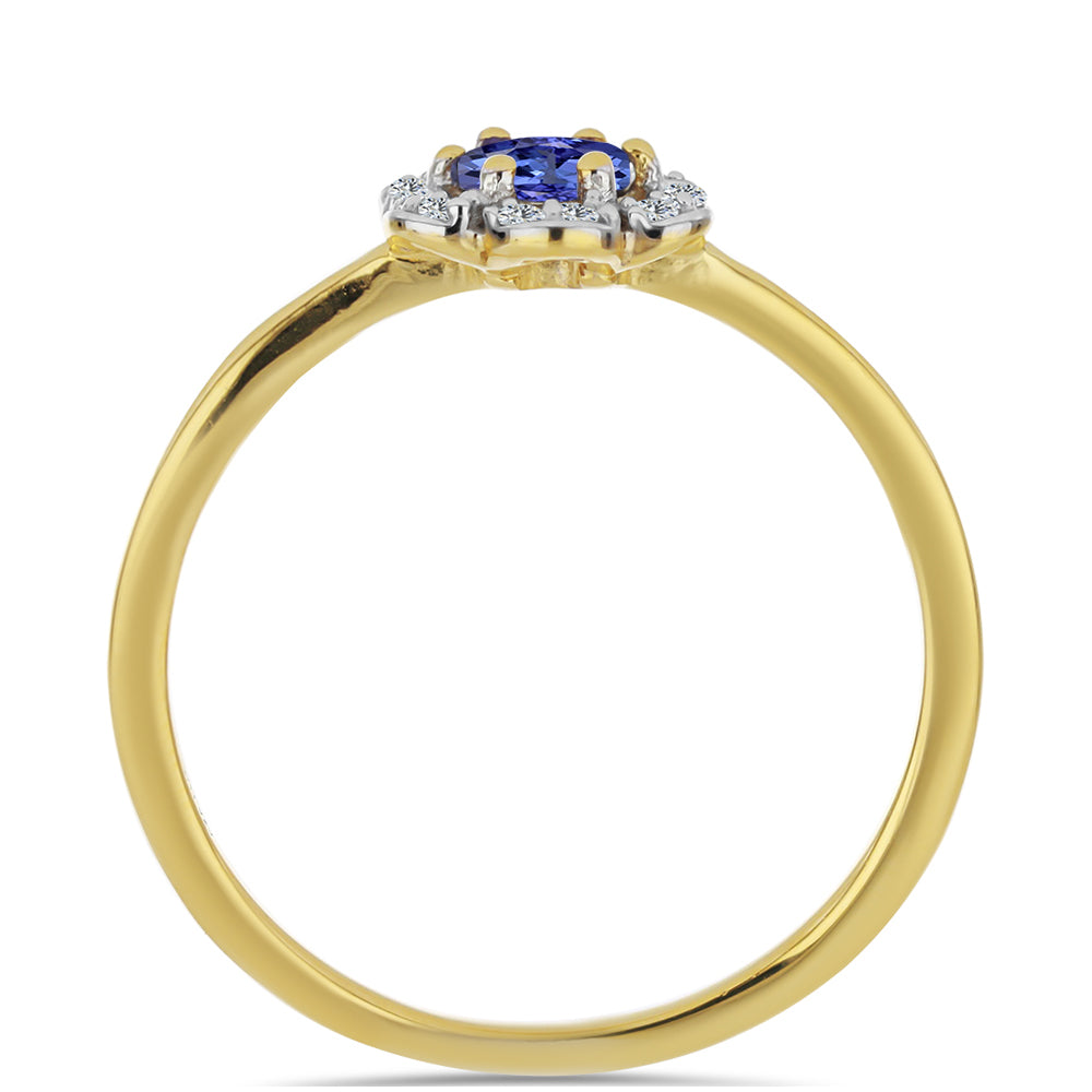 Anillo de Plata Bañada en Oro con Tanzanita y Zircón Blanco 2 