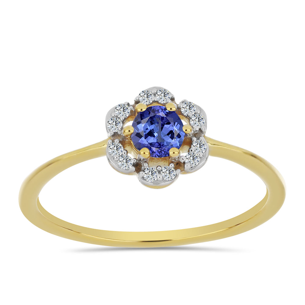 Anillo de Plata Bañada en Oro con Tanzanita y Zircón Blanco