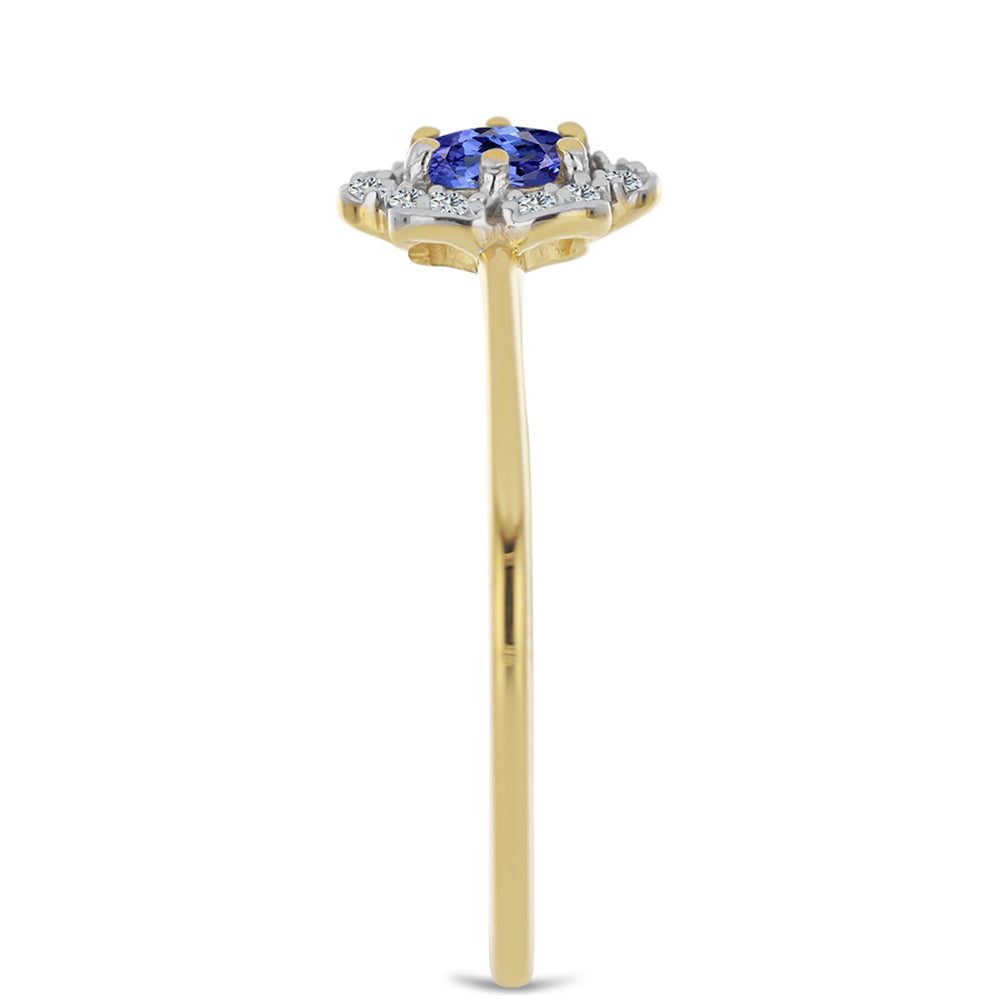 Anillo de Plata Bañada en Oro con Tanzanita y Zircón Blanco