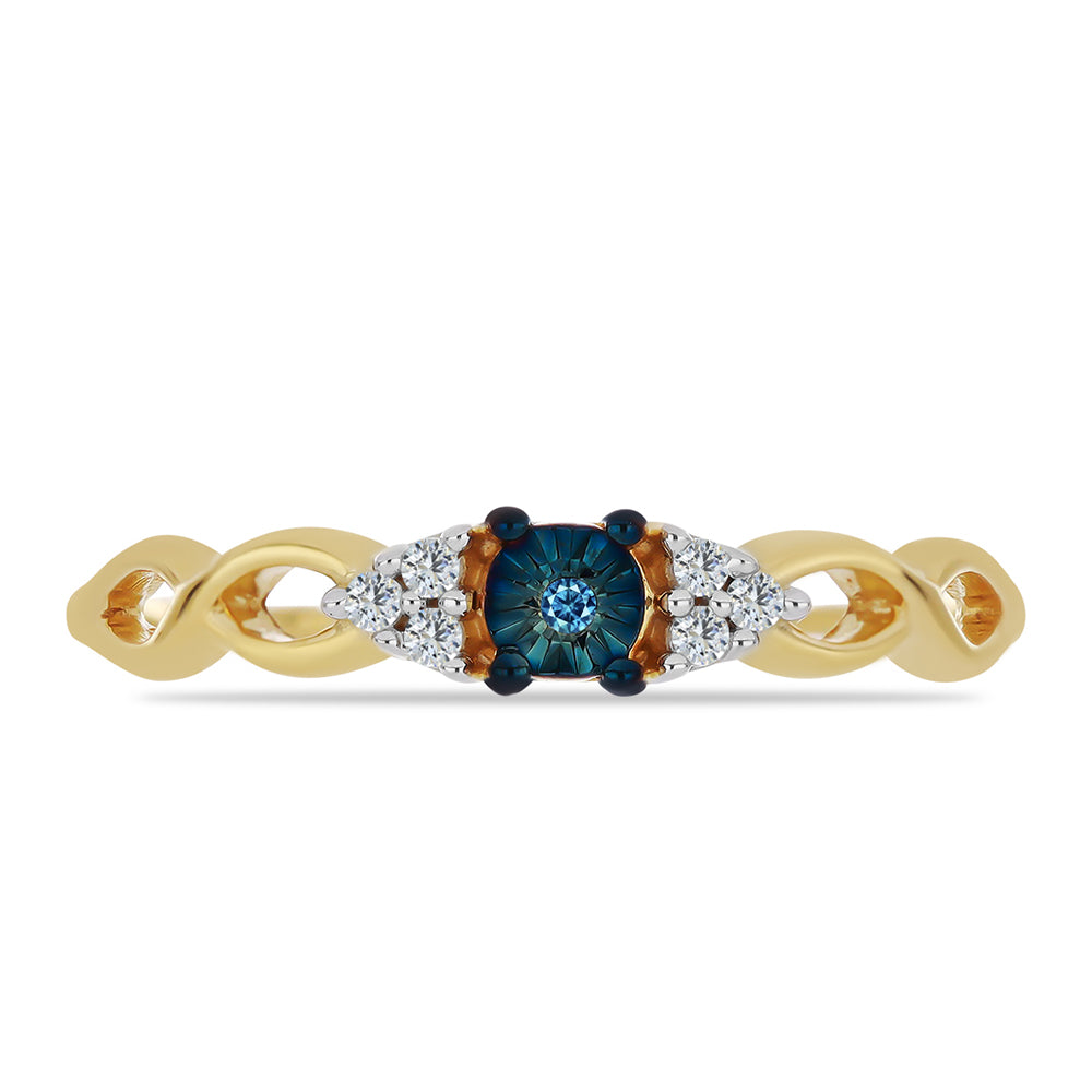 Anillo de Plata Bañada en Oro con Diamante Azul y Zircón Blanco 1 