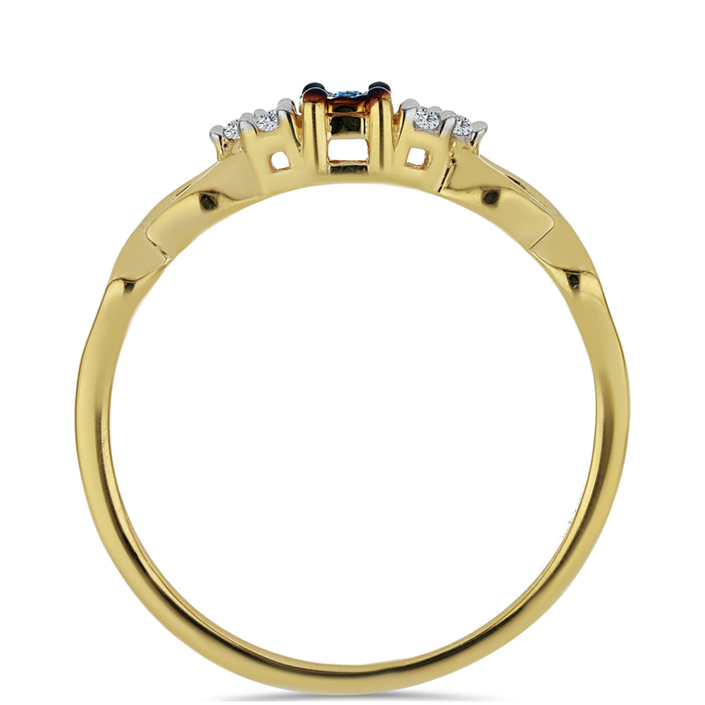 Anillo de Plata Bañada en Oro con Diamante Azul y Zircón Blanco 2 