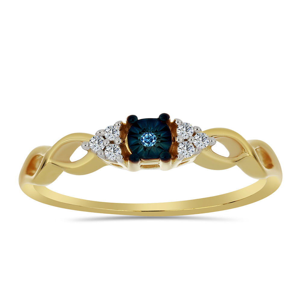 Anillo de Plata Bañada en Oro con Diamante Azul y Zircón Blanco
