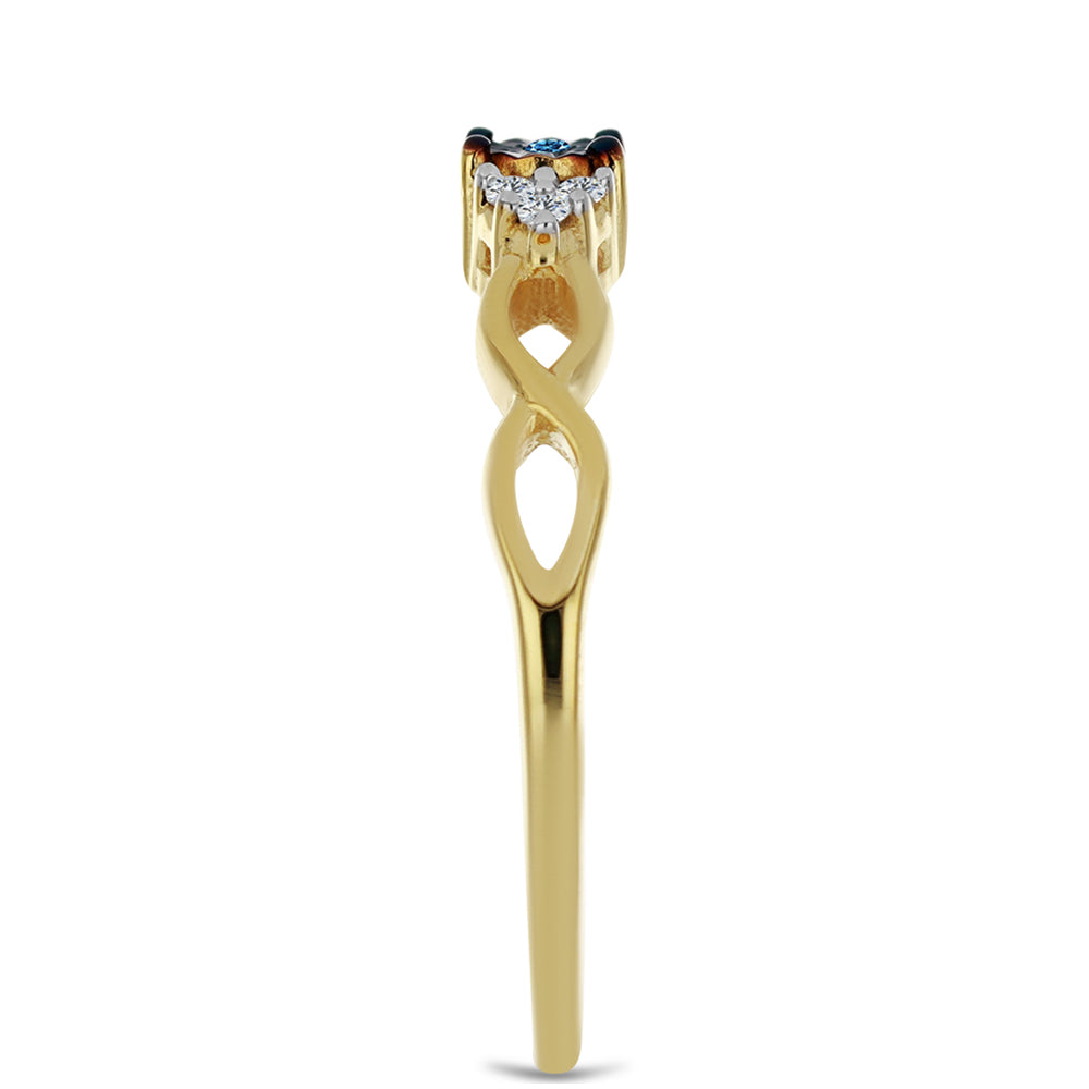 Anillo de Plata Bañada en Oro con Diamante Azul y Zircón Blanco