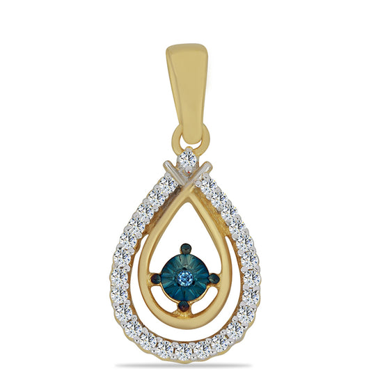 Colgante de Plata Bañada en Oro con Diamante Azul y Zircón Blanco
