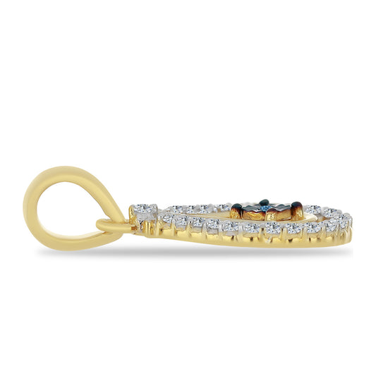 Colgante de Plata Bañada en Oro con Diamante Azul y Zircón Blanco
