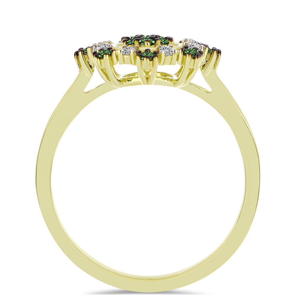 Anillo de Plata Bañada en Oro con Diamante Verde y Diamante blanco 2 