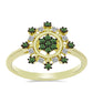 Anillo de Plata Bañada en Oro con Diamante Verde y Diamante blanco