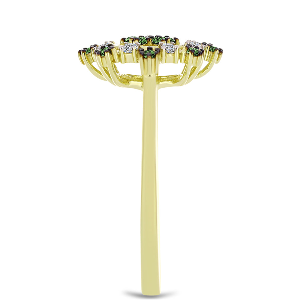 Anillo de Plata Bañada en Oro con Diamante Verde y Diamante blanco 4 