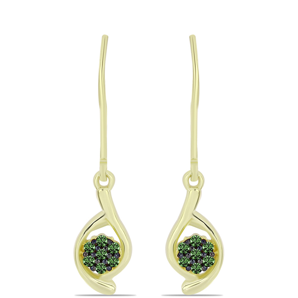 Pendientes de Plata Bañada en Oro con Diamante Verde