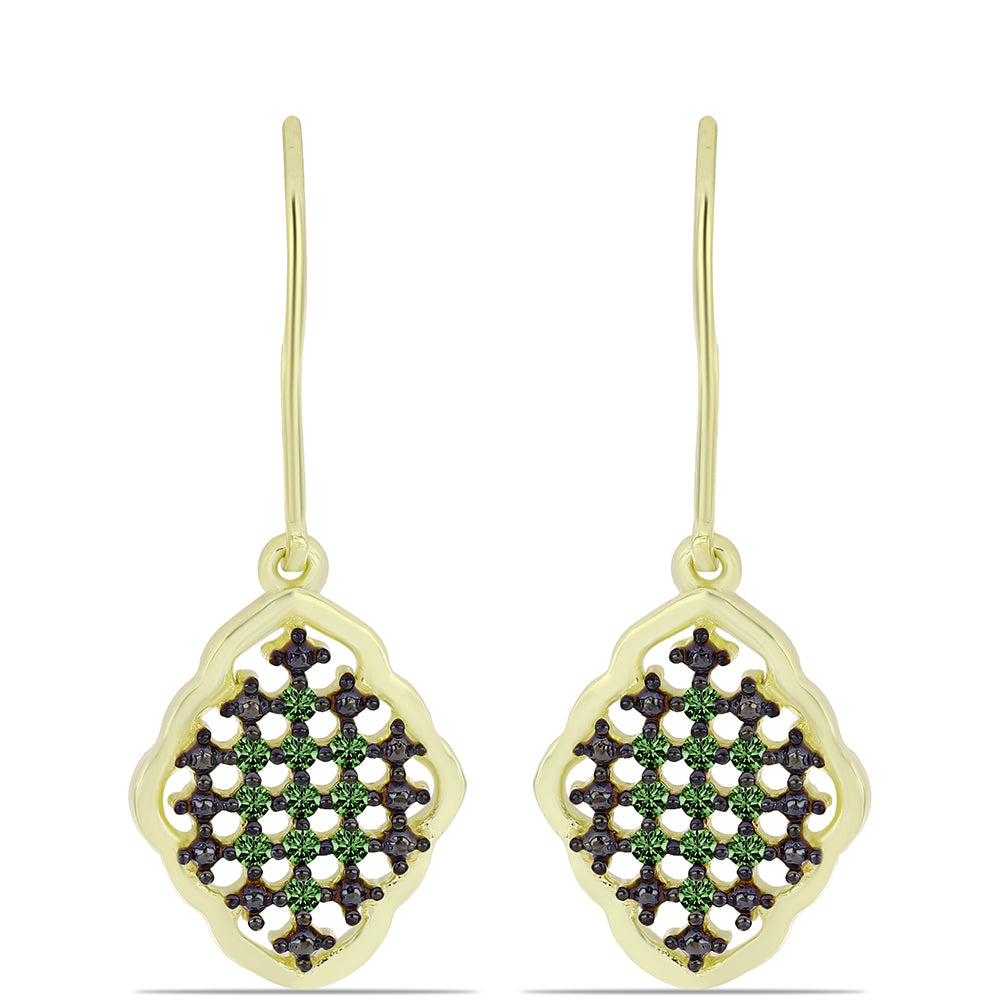 Pendientes de Plata Bañada en Oro con Diamante Verde 1 