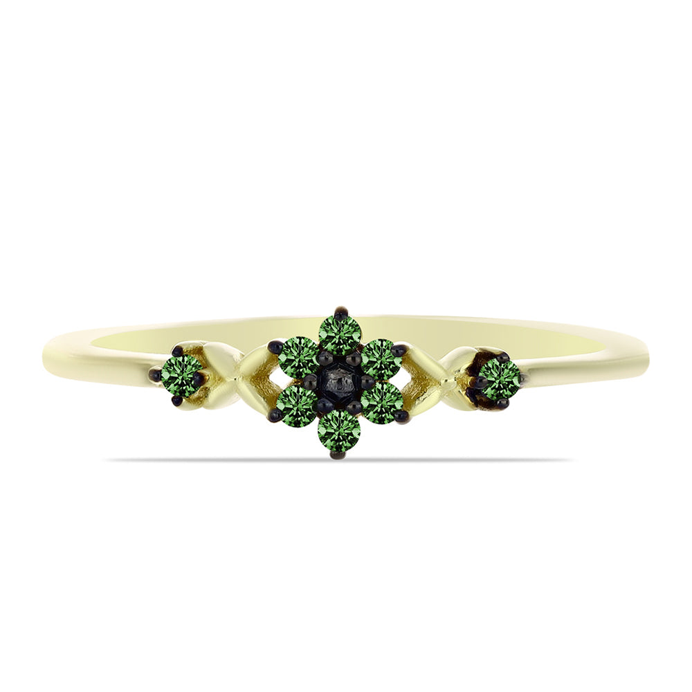 Anillo de Plata Bañada en Oro con Diamante Verde 1 