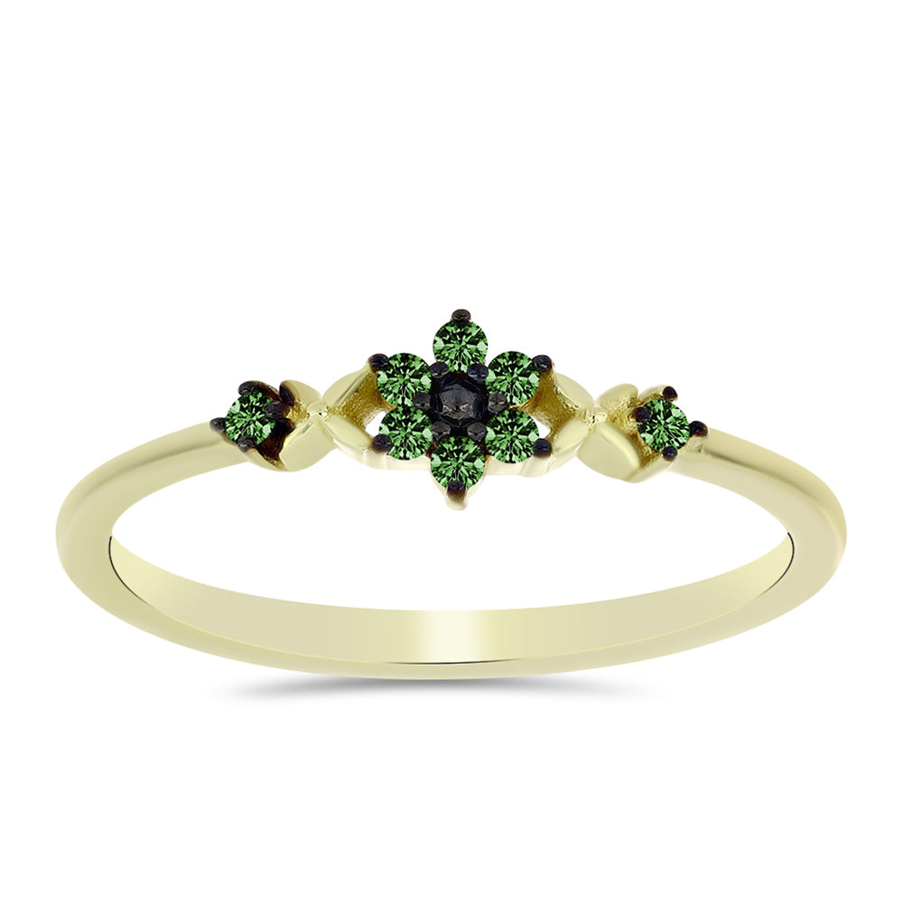 Anillo de Plata Bañada en Oro con Diamante Verde 3 
