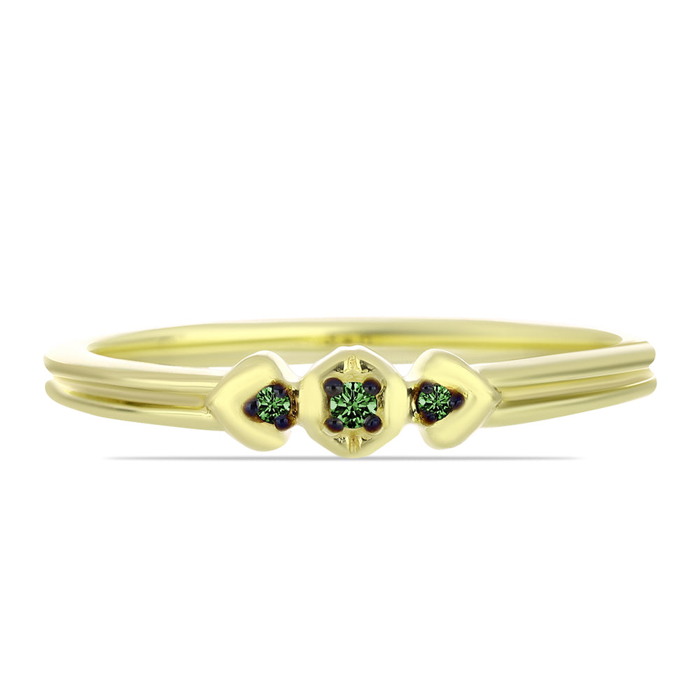 Anillo de Plata Bañada en Oro con Diamante Verde 1 