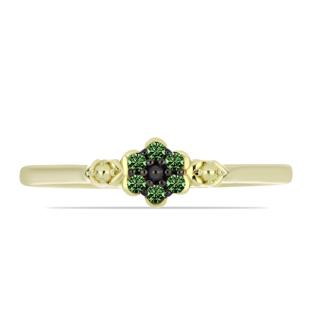 Anillo de Plata Bañada en Oro con Diamante Verde 1 