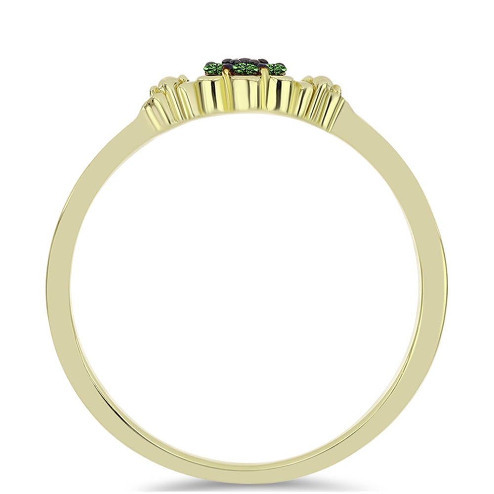 Anillo de Plata Bañada en Oro con Diamante Verde