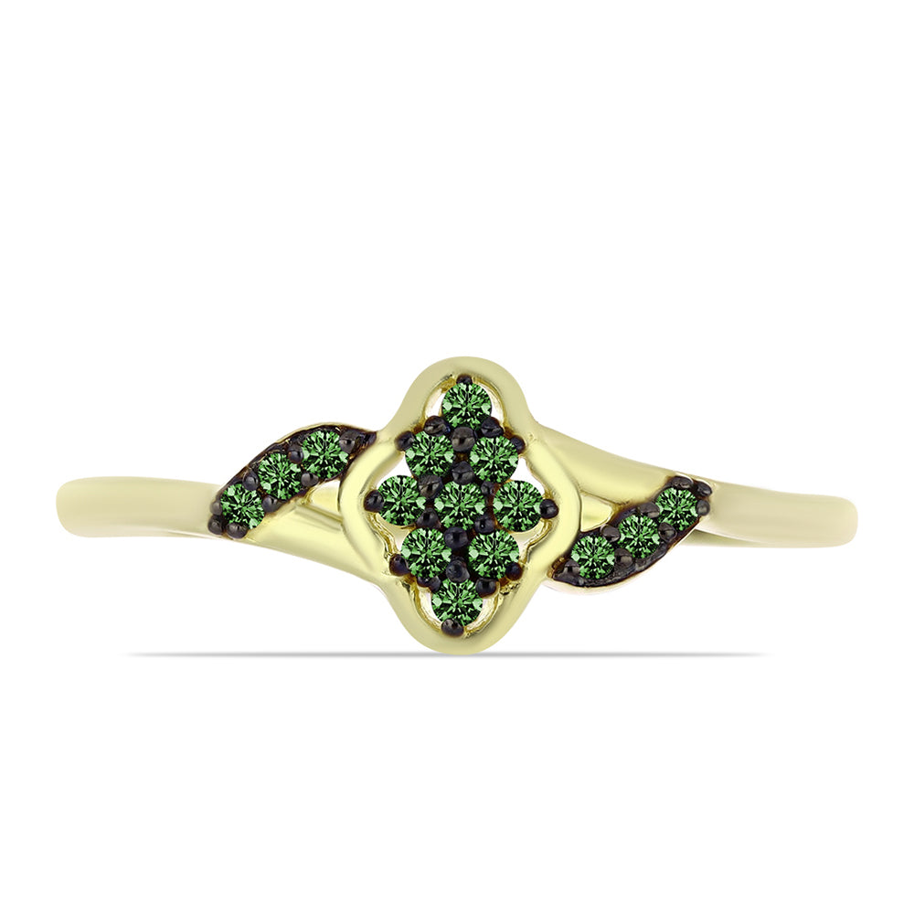 Anillo de Plata Bañada en Oro con Diamante Verde 1 